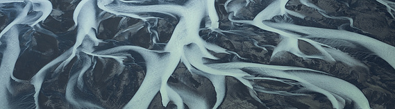 River estuaries at Iceland shot from a helicopter 