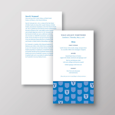 Yale Legacy Partners 2018 menu card