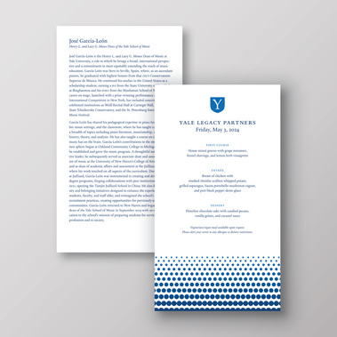 Yale Legacy Partners 2024 menu card