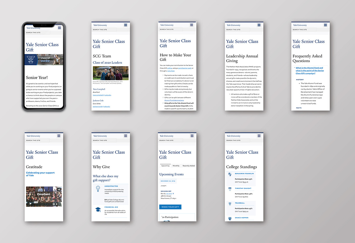 Mobile view of the Yale Senior Class Gift website