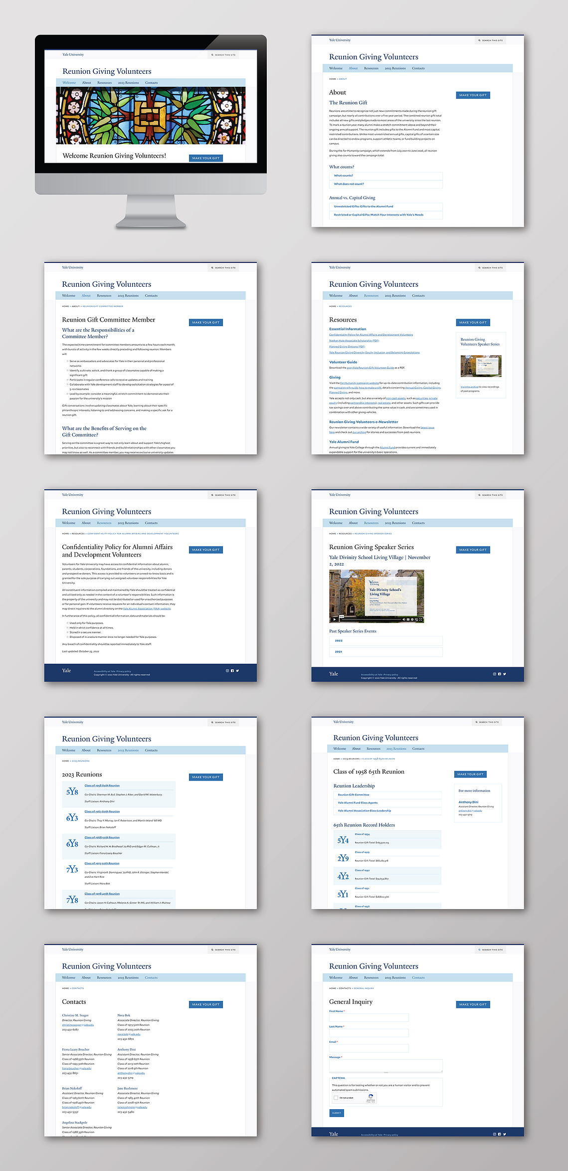 Desktop view of the Reunion Giving Volunteers website