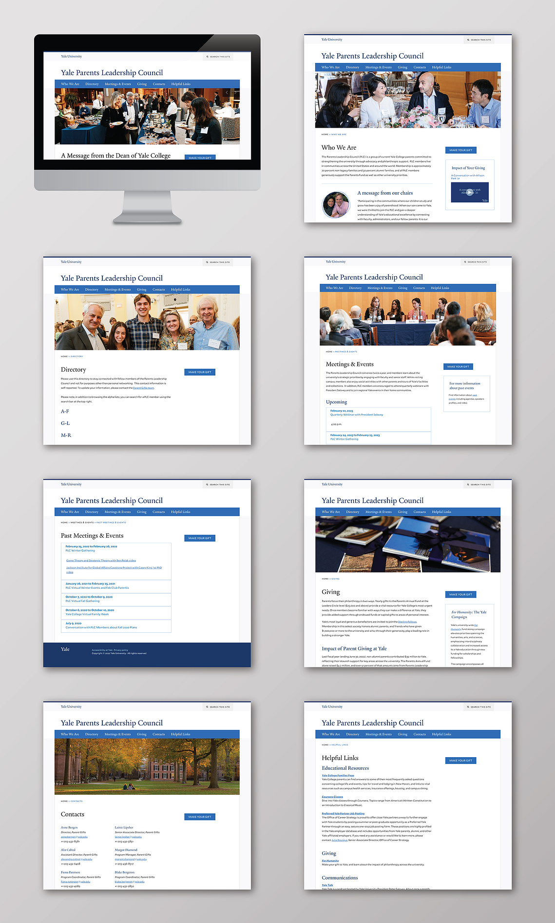 Desktop view of the Yale Parents Leadership Council website