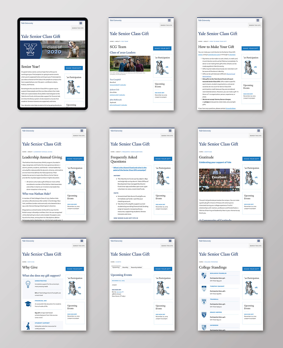 Tablet view of the Yale Senior Class Gift website