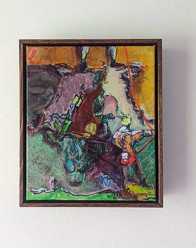 An oil painting of the grampians gariwerd featuring figures and the australian victorian landscape rock climbing