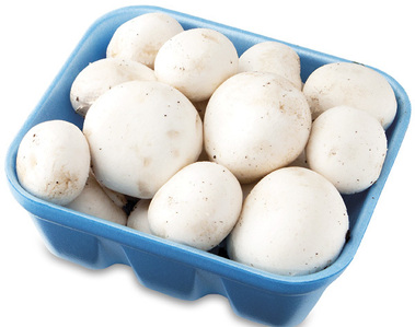 Fresh Whole Button Mushrooms in a blue carton - Himalaya Fresh Mushrooms