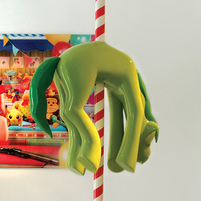 Mary Sue, Art, Mary Goes Round, merry go round, dead horses, disillusioned carousel, flashy colors, installation, sculptures, fiber glass, exhibition, marysue, themarysueproject, contemprary art