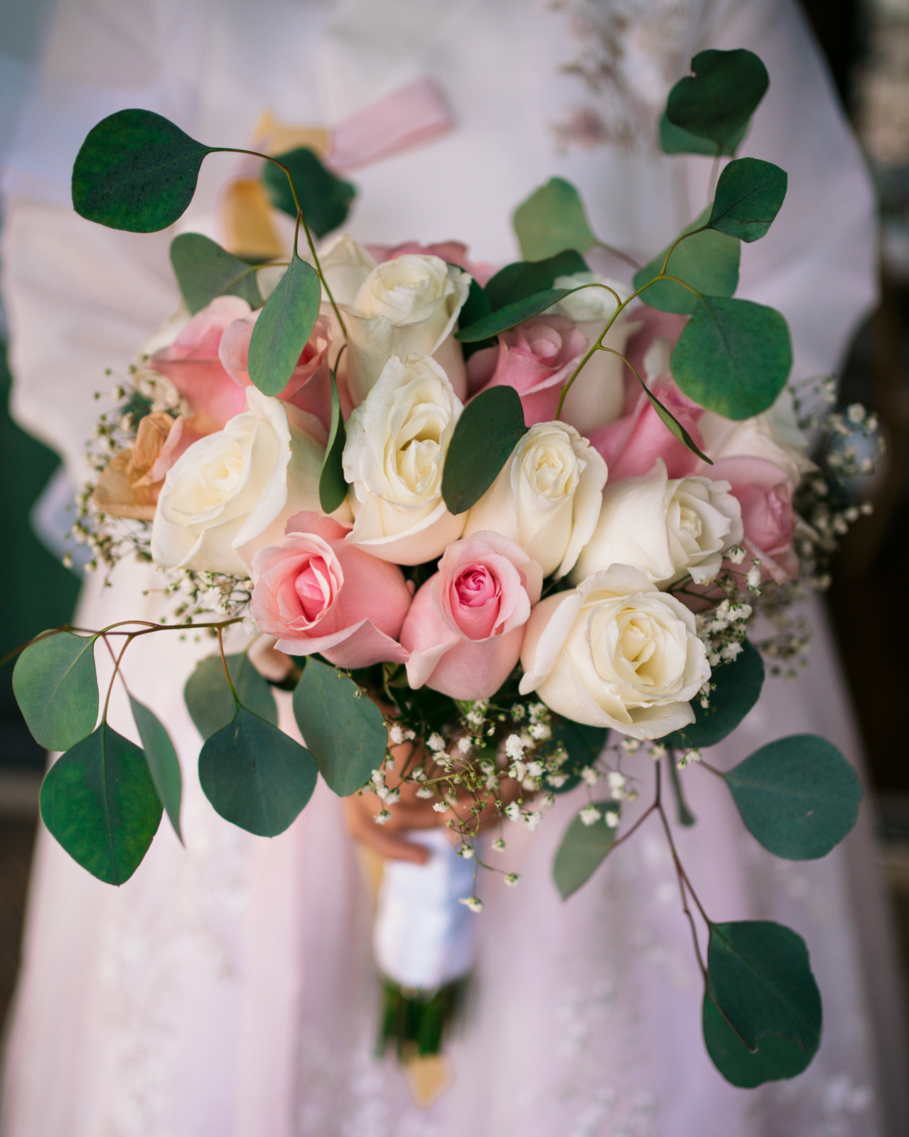 pink and white wedding roses bridal bouquet