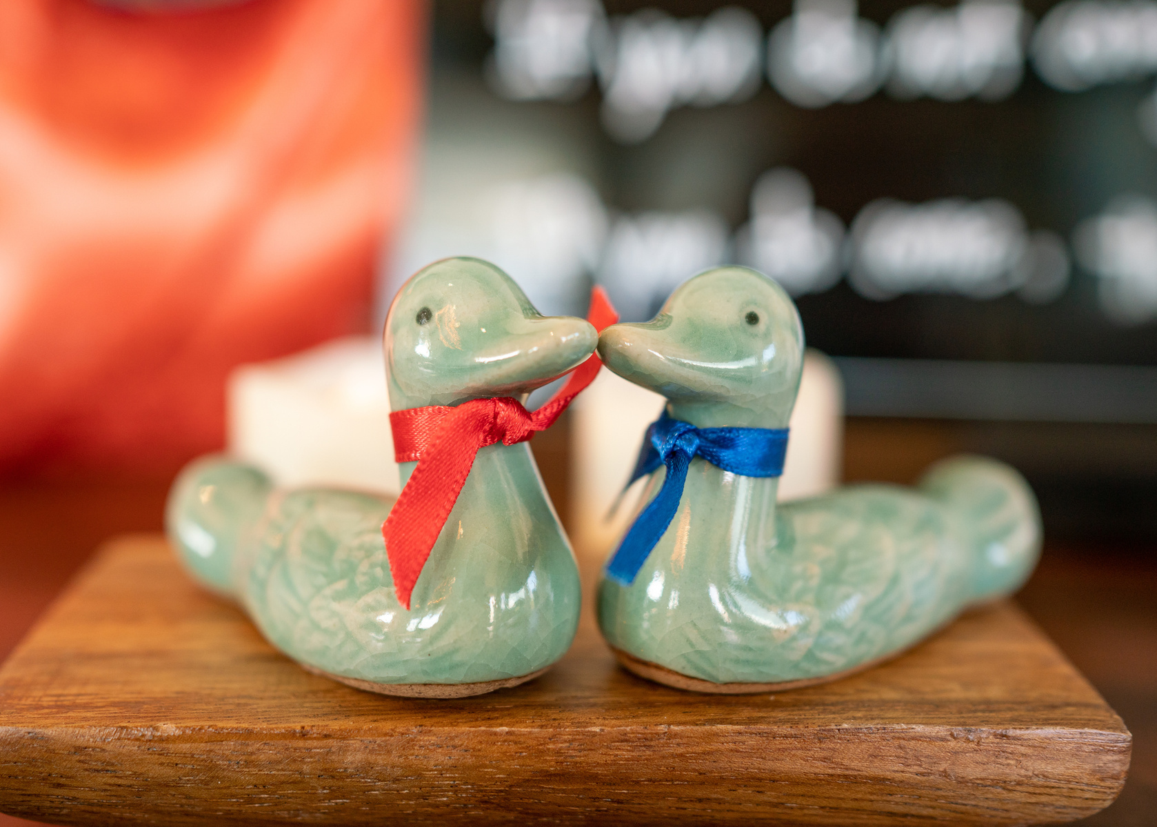 korean wedding ducks blue for the groom red for the bride