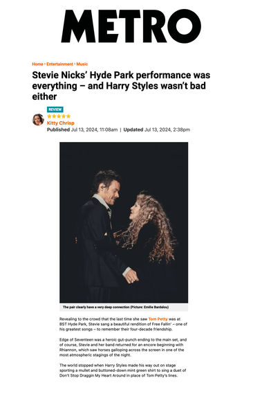 Stevie Nicks Harry Styles Metro UK Emilie Bardalou music photographer BST Hyde Park