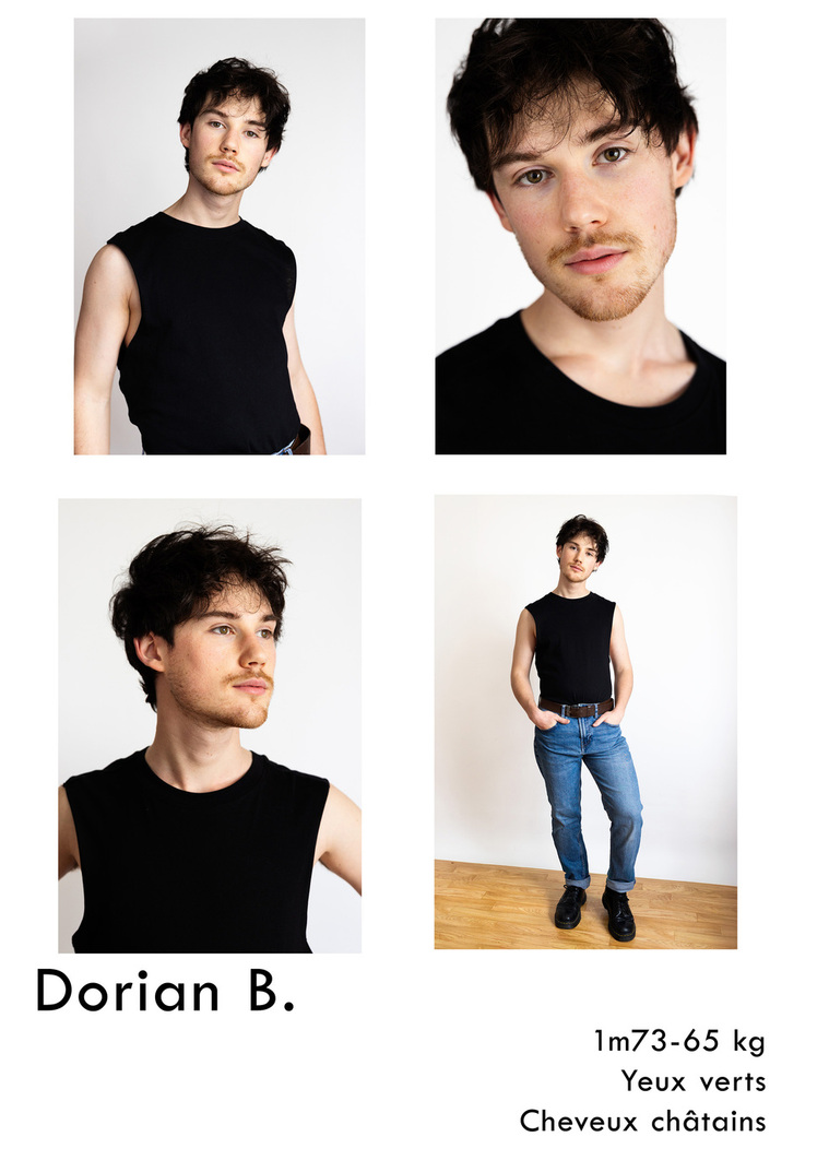 Planche de plusieurs portraits façon polaroid d’un mannequin homme, pose naturelle et regard intense – photographe portrait à Toulouse