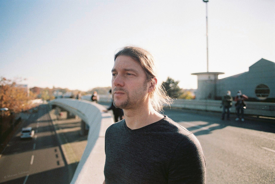 Colorful Analog Portrait of blonde man at Tegel Airport in Berlin