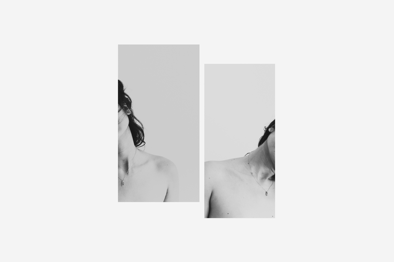 Diptych of female nude upper body in black and white