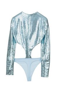 blue body suit with shining details