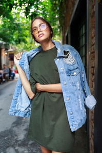 women model street fashion denim jacket vintage