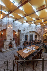 country style restaurant with stone walls