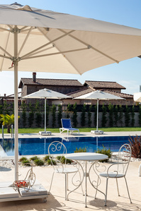 garden umbrella on villa with pool
