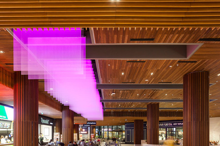 shopping center food court interior colorful glass decoration
