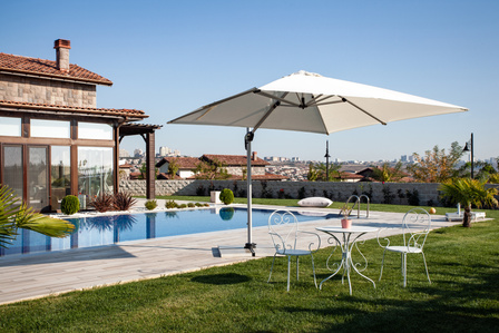 garden umbrella on villa with pool