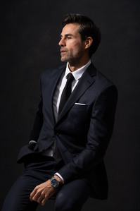 model lookbook mens wear suit black background