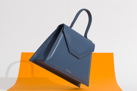 blue leather women handbag