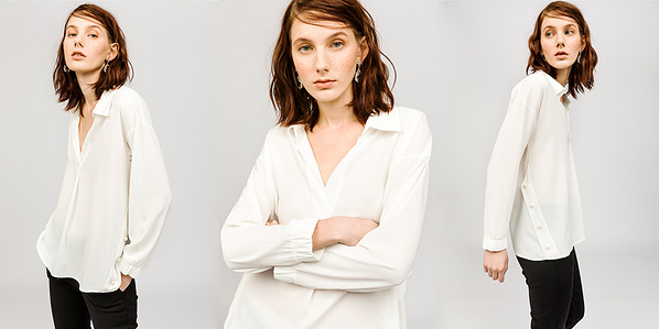 photo model in white shirt and black pants