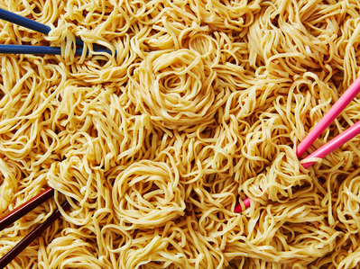 A macro shot of different of noodles with differemnt colour chopsticks, perfect for editorial, advertising and restaurant food photography, shot by food photographer, Sid Ali