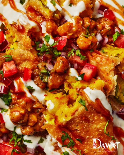 samosa Chaat, a explosion of spice and flavour, perfect for editorial and restaurant food photography, shot by food photographer, Sid Ali