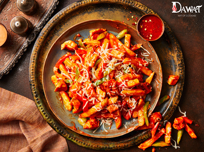 Messy fries with spices and napkin shot in a editorial style, perfect for editorial and restaurant food photography, shot by food photographer, Sid Ali