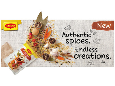 A scattering of powdered spice, an international advertising campain for spice giants maggi, perfect for editorial and restaurant food photography, shot by food photographer, Sid Ali