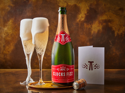 kfc clucks fizz on golden background, perfect for editorial, advertising and restaurant food photography, shot by food photographer, Sid Ali