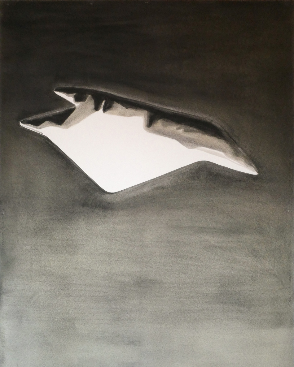 Schweizer Künstler C. G. Diaz, ein Tümpel¹, Kohle mit Leinöl Natur, 
140 x 200 cm, 2020, Schweiz