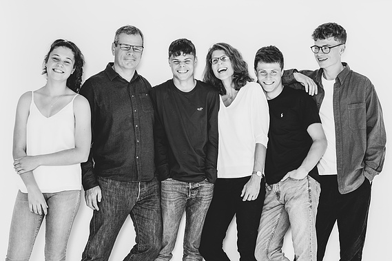 Black and White Family portrait taken in studio by Sandry Studio - professional photographers