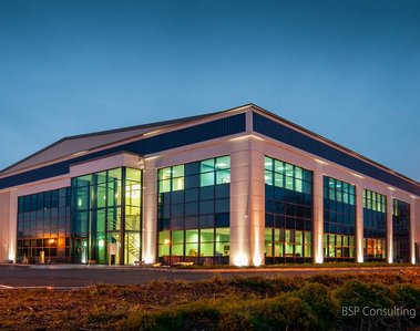 Sandry Studio professional photographer commercial building photograph. Architecture photography. Sandry studio. Evening. Glowing