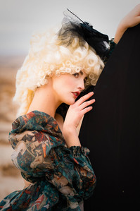 Selkie midi dress with victorian renaissance wig Marie Antoinette in the desert with a Joshua Tree art installation sony alpha photography zander fieschko zandervision