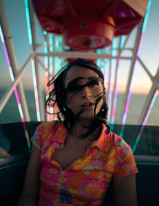 Ferris wheel santa monica pier tiki dress tropical lighting magic hour sunset photography zander fieschko zandervision sony alpha