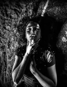 storytelling photography, black and white high contrast on location cave photo, high fashion campaign, surreal photography, dream photography, los angeles portrait photographer, fantasy, stylized headshots, zandervision zander fieschko sony alpha

