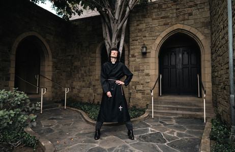 Position Nui advertising photography musician seventies vibes the hip priest the fall gothic church high fashion campaign, surreal photography, dream photography, los angeles portrait photographer, fantasy, stylized headshots, zandervision zander fieschko