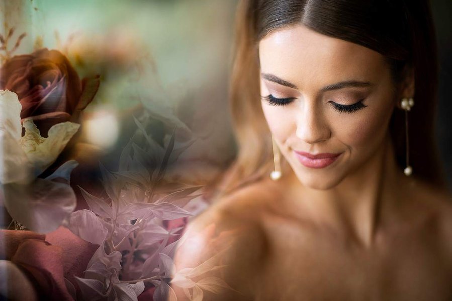 Bride wedding photo with floral overlay for editorial photography for Minnesota Bride