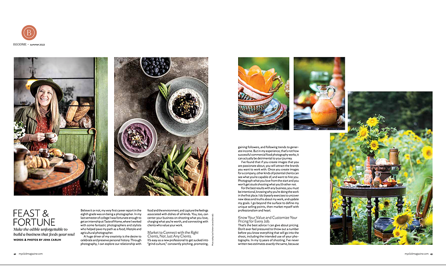 Two-page spread of photographer profile on Jena Carlin with a selection of her favorite images. 