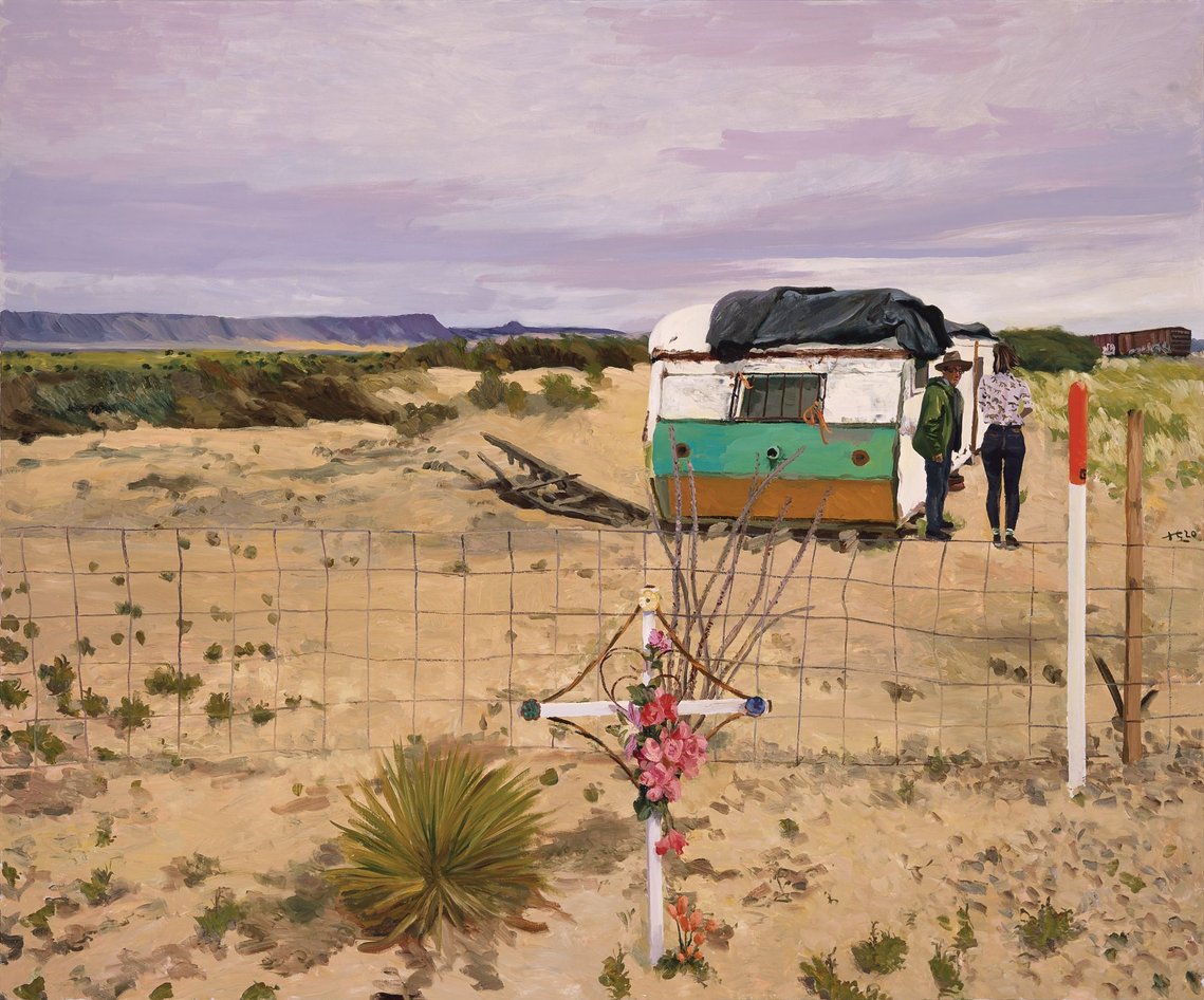 Liu Xiaodong with Alice Driver on the US-Mexico border, by Liu Xiaodong