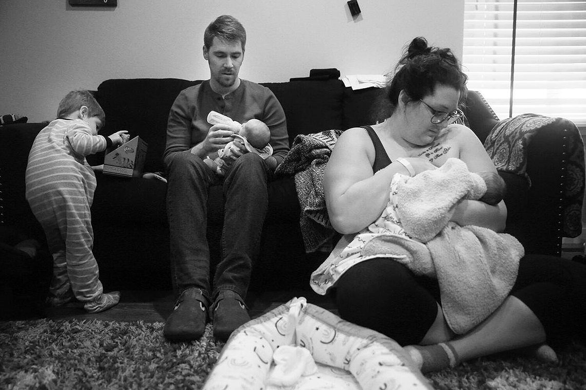 Jalissa nurses Everleigh and Josh feeds Everett immediately after returning home from the hospital in Billings on Dec. 28. Aspen came home a few days later, bringing the family back together in Buffalo for the first time a few days into the new year.
