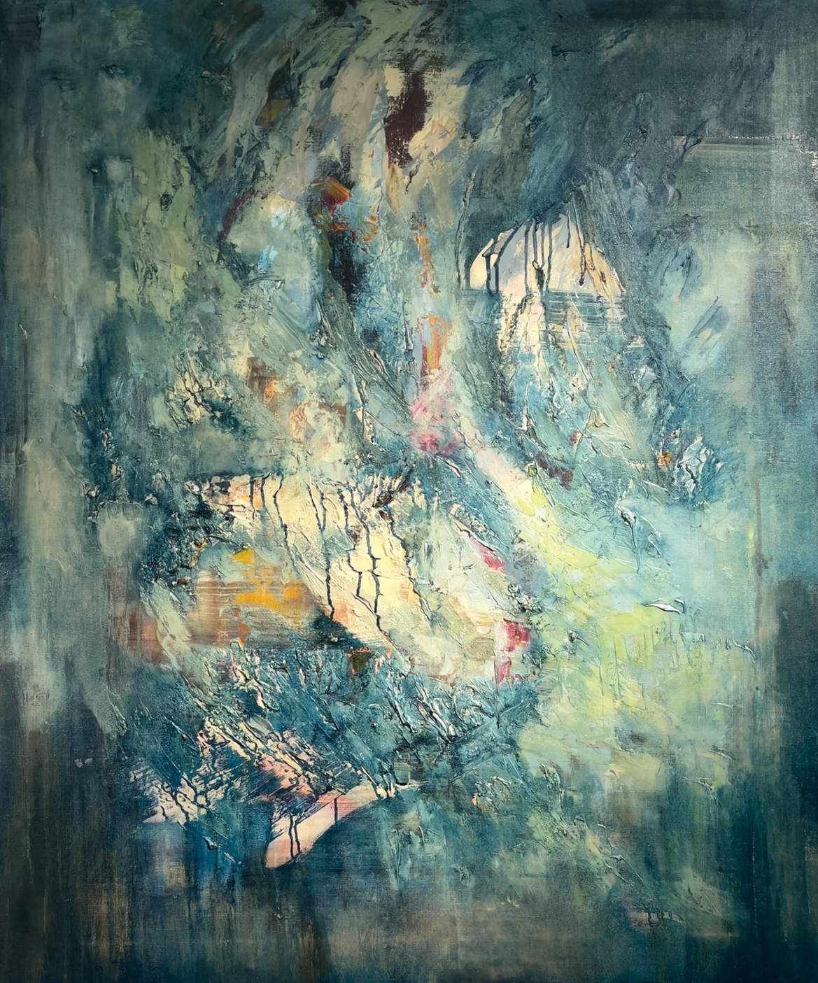 abstract painting body colour covered by bluegray