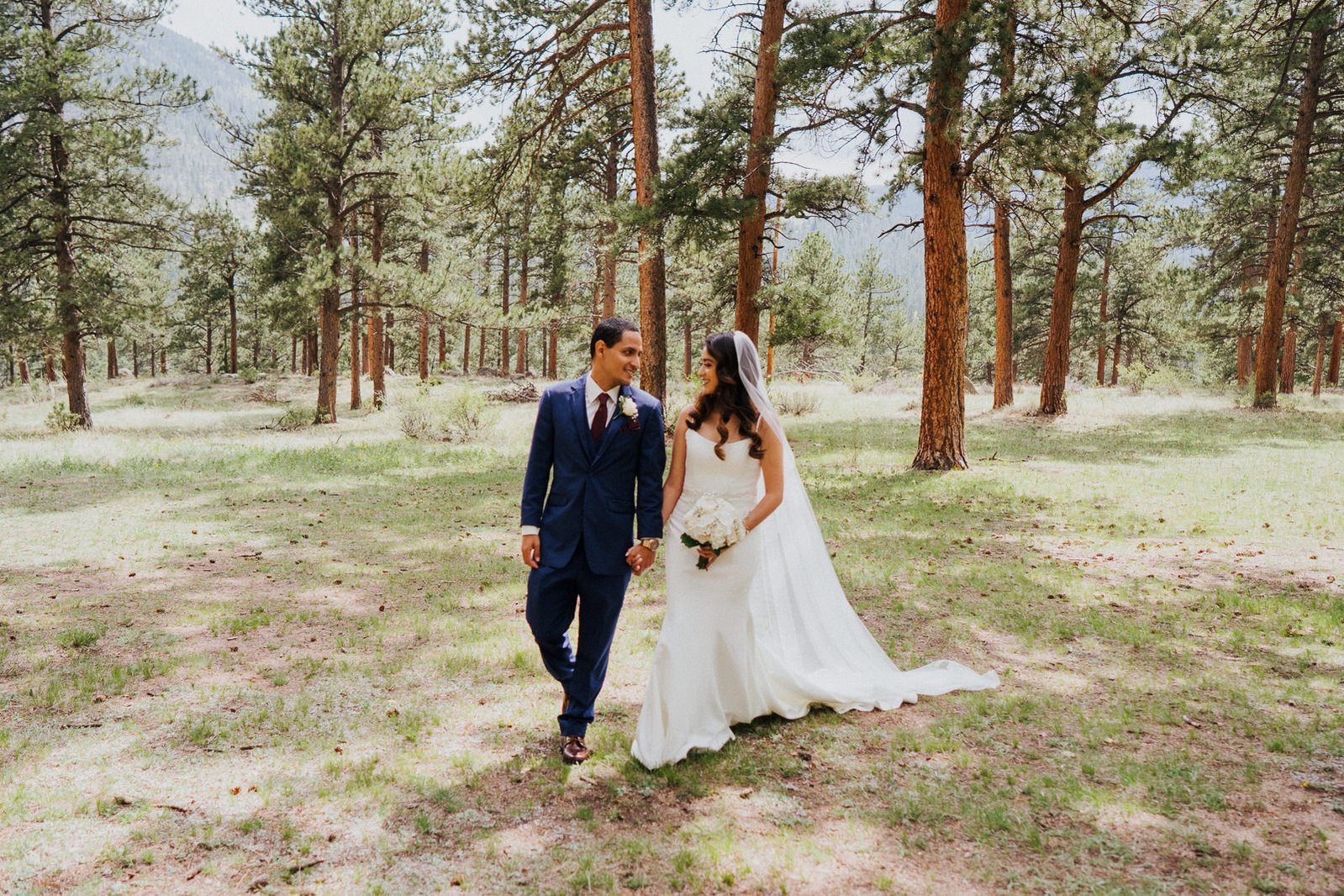 Bride and Groom walking, Della Terra Mountain Chateau.