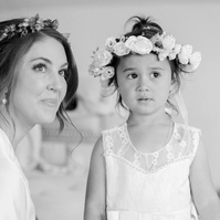 Black-and-white bride and flower girl photograph taken with the Sony a7III for a real-world Sony a7III review sample gallery.