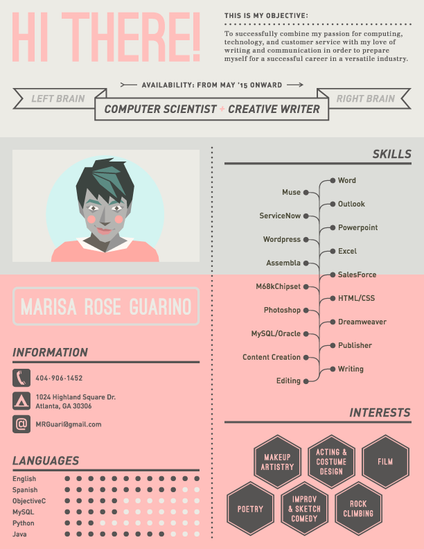 resume double major marisa guarino computer science scientist creative writing writer unique design info graphic daniela dani guarino identity