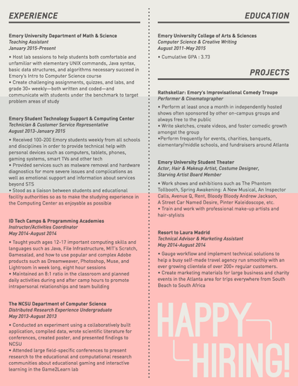 resume double major marisa guarino computer science scientist creative writing writer unique design info graphic daniela dani guarino identity