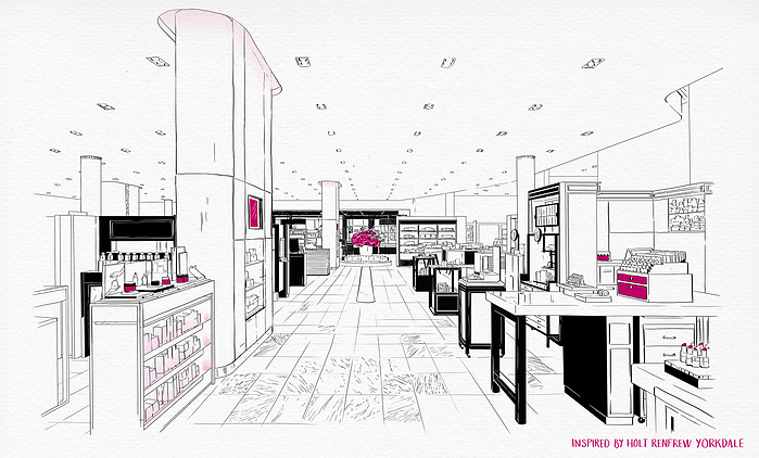 Iveta Karpathyova Ka illustration illustrator holt rrenfrew art artwork visual merchandising manual interior architecture interiors HR Canadian