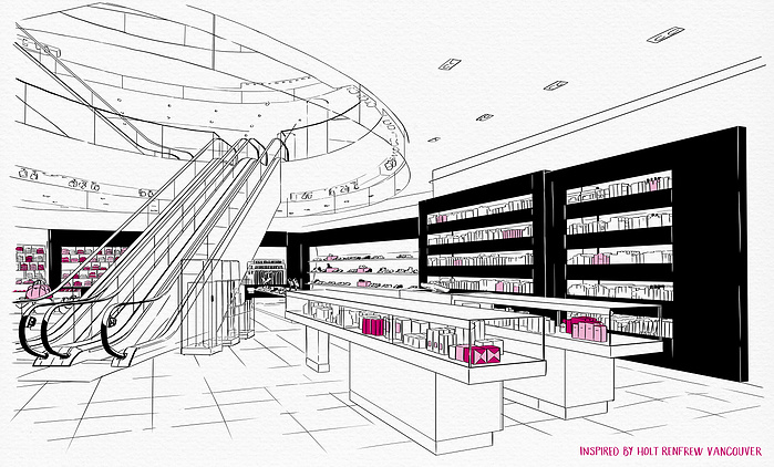 Iveta Karpathyova Ka illustration illustrator holt rrenfrew art artwork visual merchandising manual interior architecture interiors HR Canadian