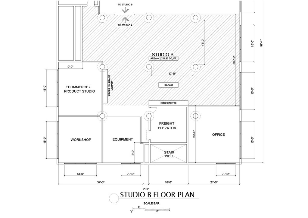 Timothy Hogan studio B floorplan for rental for photography video campaigns in Los Angeles
