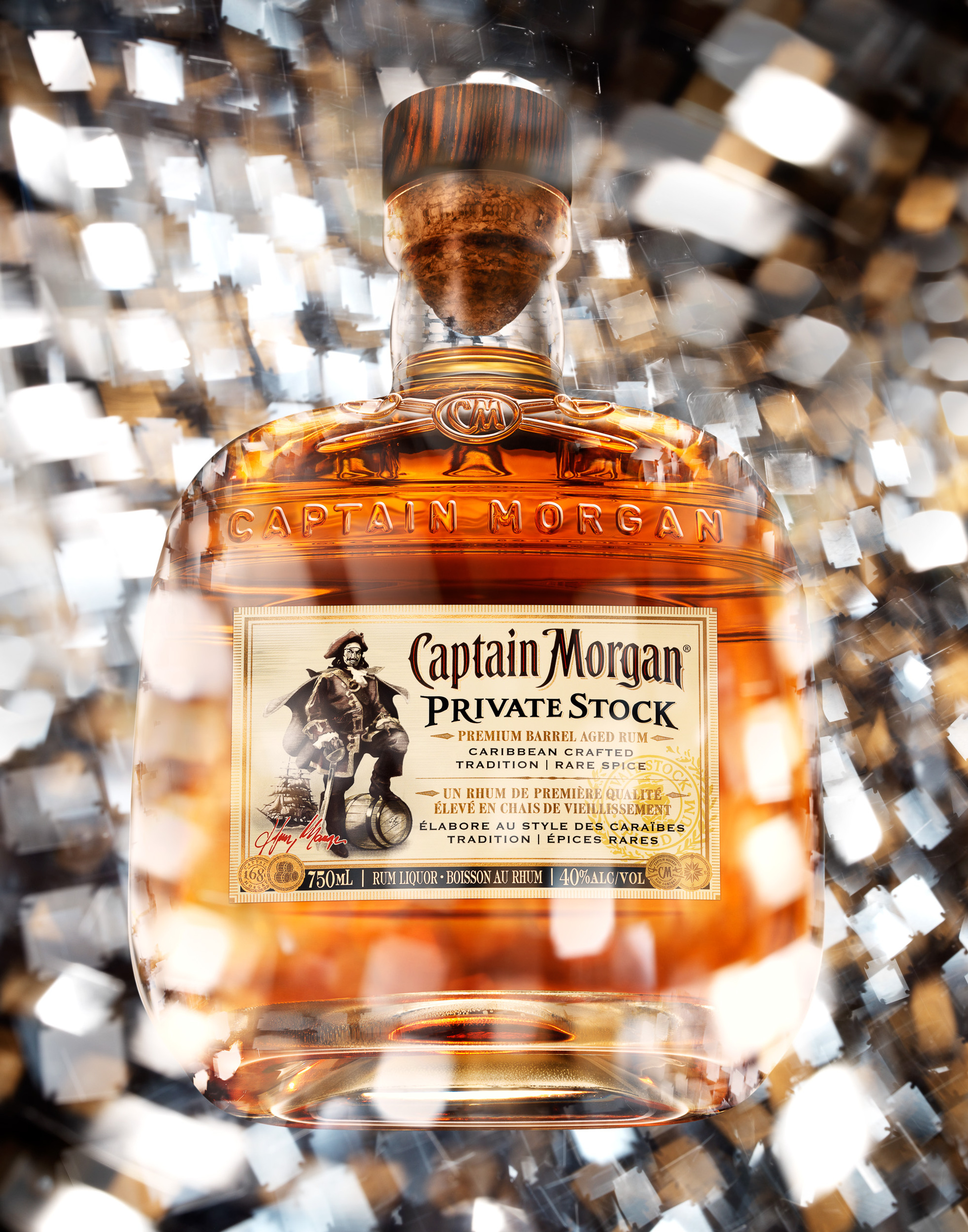 Captain Morgan Private stock reflections. Beverage bottle photography by Timothy Hogan Studio in Los Angeles